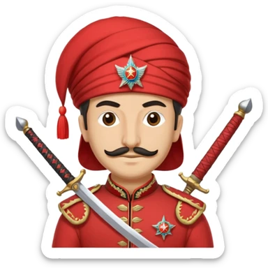 Ottoman janissary in red army dress holding a sword sticker