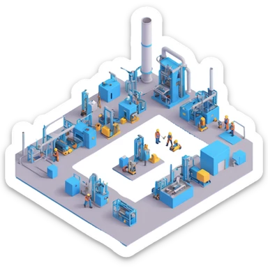 factory floor with industrial equipment and workers sticker