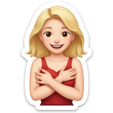 Girl crossing her arms around her chest laughing  sticker