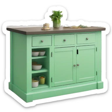 Realistic front facing mint green kitchen counter island bar. sticker