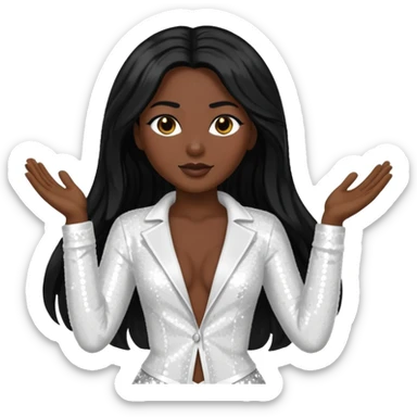 Victory from Vampirella with dark skin, long black hair, white sequin outfit sticker