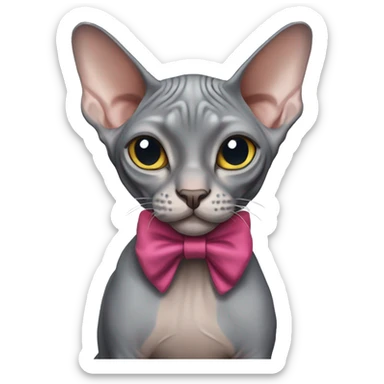 gray Sphynx cat with bow sticker