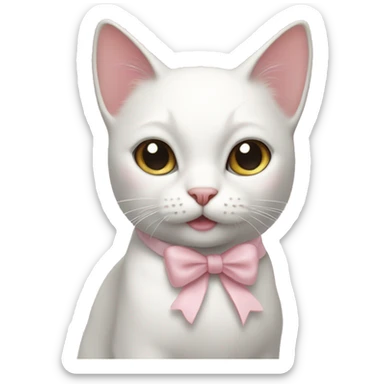 coquette white cat with a light pink bow sticker