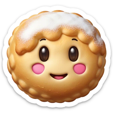 Cinematic Realistic Bu√±uelo Dessert Emoji, showcasing a fluffy, deep-fried dough ball dusted with sugar rendered with lifelike textures and warm, festive lighting. sticker