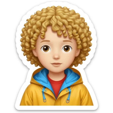 curly hair kid with raincoat sticker