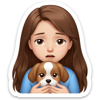 Girl with long brown hair crying cutely with puppy eyes sticker