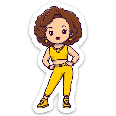 Full body teenage girl with curly brown hair, heavy makeup, big lips, crop top, gold jewelry and flashy choni style outfit sticker