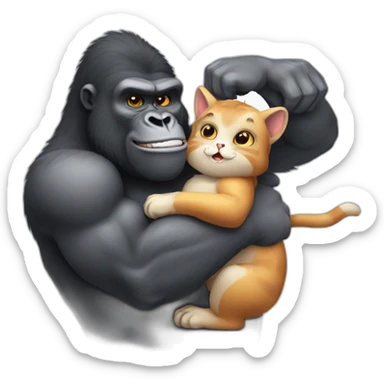 Buff Gorilla holding a cute cat sticker