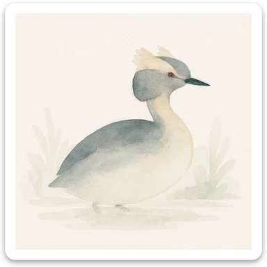 watercolor illustration of horned grebe bird, soft colors, natural setting sticker