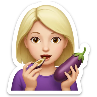 girl eating eggplant sticker
