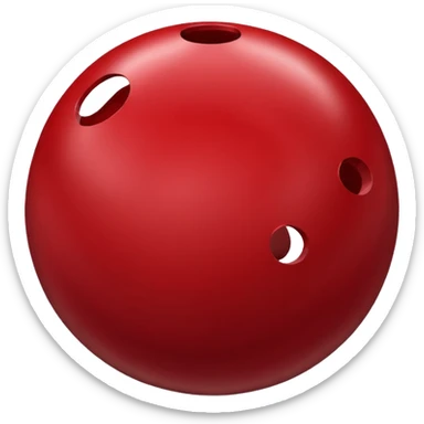 red bowling ball with 3 finger holes in. a triangle sticker