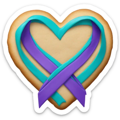 Heart cookie, teal purple suicide awareness ribbon sticker