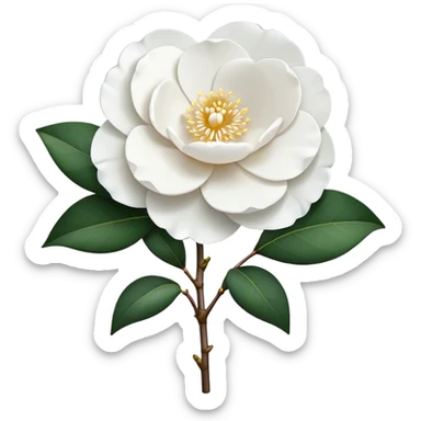 single White Camellia, straight stem sticker