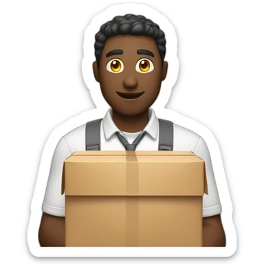 A man giving a package with the word attention written on it sticker