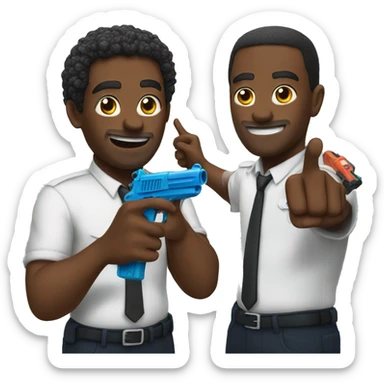 2 black men pointing water guns at each other sticker