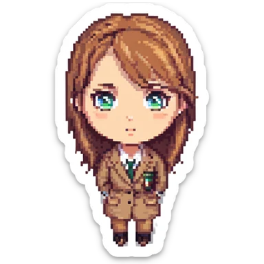 female recruiter, cute, pixel art with big eyes sticker
