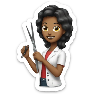 female barber with scissors sticker