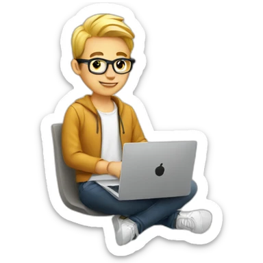 young white cool designer working on laptop sticker
