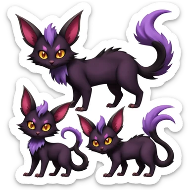 Dark gloomy gothic Black edgy cute Noivern-Noibat-Purloin-Torracat-Lykoi-Caracal-cat-Fakemon-fusion-hybrid-creature with an imp tail  sticker