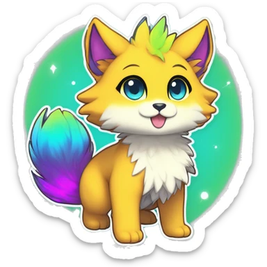 Anthro Fluffy Cool Cute Magical Elemental Shiny Colorful Neon Vibrant Colors Sparkle Kemono-style Chibi Fantasy-Animal-Fakémon-Pokémon-Hybrid Fur Sona Aesthetic Full Body Sticker sticker