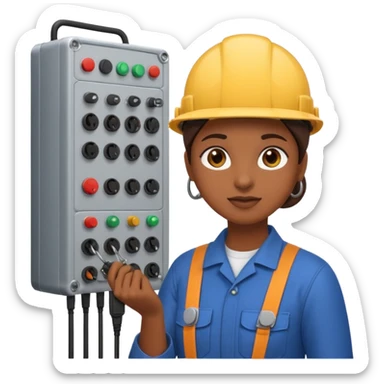 emoji of a brown girl electromechanical technician man adjusting electrical wires,  emoji style, large size sticker