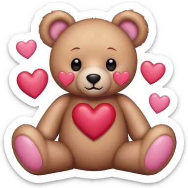 Teddy bear with pink and red hearts around sticker
