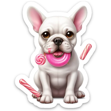 French bull dog with pink lollipops and candy canes sticker