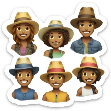 Happy friends with hats sticker
