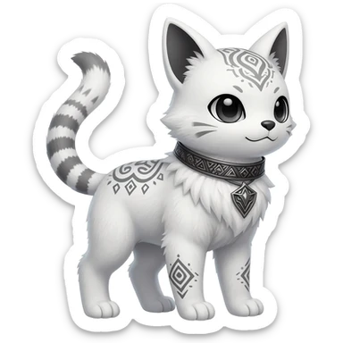 Rare epic white exotic cute epic aesthetic gothic colorful Salandit-Eevee-Civet-species-Fakemon-hybrid-creature, with a collar, and with intricate tribal markings, full body sticker