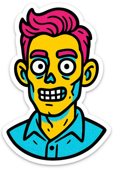 handsome zombie, vibrant and attractive, detailed facial features, stylish hair, clean look sticker