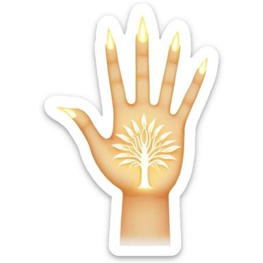 ethereal glowing hand with intricate symbolic palm lines, radiating mystical energy sticker
