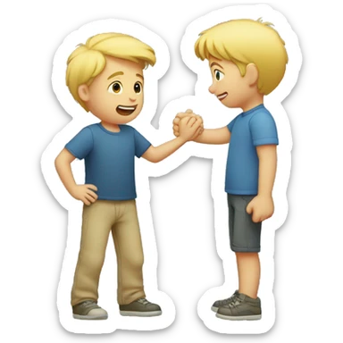blond boy rejecting a hug from his father sticker