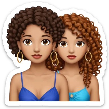 One, Puerto Rican, fair skin brown hair it has to be straight with earrings and makeup. I would like the earrings to be hoop and my best friend by my side is caramel skin color with curly black hair. sticker