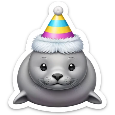 A cute seal wearing a colorful party hat, similar to a sustainable fuel plant logo sticker