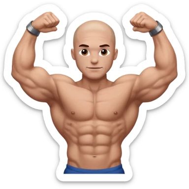 White skin, Shirtless, a lot of brown hair on the chest, Bodybuilder, big biceps and shoulders. Bald head sticker