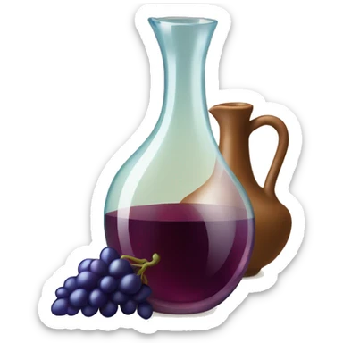 vintage carafe of wine with grape and glass sticker