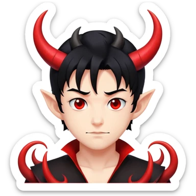 Cool anime devil boy with black hair and curved horns sticker