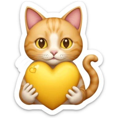 un gatto super realistico che tiene in mano un cuore giallo enorme sticker