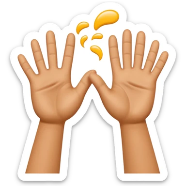 A 3D Apple-style emoji showing two different cartoon hands clapping together in a fun "high five / slap" gesture, only hands visible, with small motion lines and cheerful energy around, colorful and playful design sticker