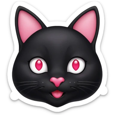 black smiling cat in the Apple style with white eys and pink hear  sticker