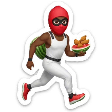 Black guy running with a ski mask holding fried chicken and watermelon sticker