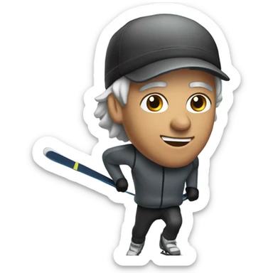 Man with Dark and gray hair on cross country skiing with a Black hat sticker