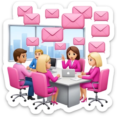 people in pink SPAM office setting having a SPAMGAGE meeting landscape  sticker