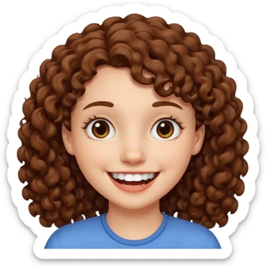 fille blanche brune cheveux bouclés qui sourit de tout ces dents et qui a un trou dans son sourire sans dent sticker