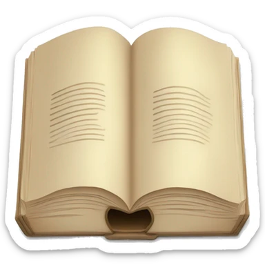 An open, hardcover book, depicted with a beige cover. Commonly used for various content concerning reading, writing, learning, and schooling. sticker