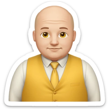 European man boss emoji, overweight, bald, gentle smile, yellow tie and vest sticker