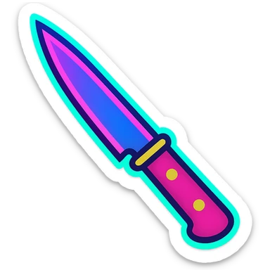 A knife with a neon glow, sleek and sharp, vibrant neon colors sticker