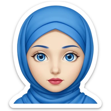 Turkish beautiful finish Konya girl blue eyes with blue hijab islamic dress and had on her hand blue lipstick sticker