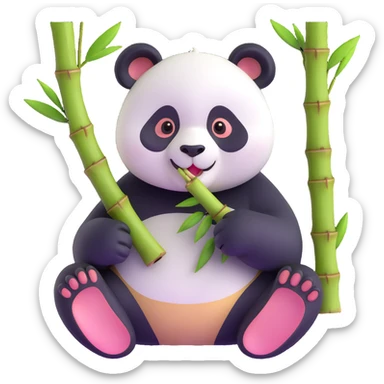panda eating bamboo in forrest background, close up pose sticker