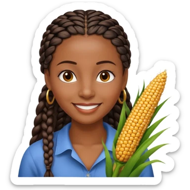 kenyan woman with long, black, braided hair in corn rows, brown eyes, pretty sticker